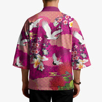 Hawaiian and Japanese Culture Together Kimono Pink Ohia Lehua Plumeria and Sakura Blooming LT03 - Polynesian Pride