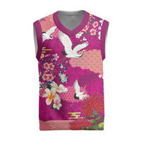 Hawaiian and Japanese Culture Together Christmas Knitted V-Neck Vest Pink Ohia Lehua Plumeria and Sakura Blooming LT03 Pink - Polynesian Pride