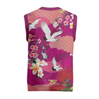 Hawaiian and Japanese Culture Together Christmas Knitted V-Neck Vest Pink Ohia Lehua Plumeria and Sakura Blooming LT03 - Polynesian Pride
