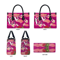 Hawaiian and Japanese Culture Together Leather Bag Pink Ohia Lehua Plumeria and Sakura Blooming LT03 - Polynesian Pride