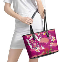 Hawaiian and Japanese Culture Together Leather Tote Bag Pink Ohia Lehua Plumeria and Sakura Blooming LT03 - Polynesian Pride