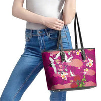 Hawaiian and Japanese Culture Together Leather Tote Bag Pink Ohia Lehua Plumeria and Sakura Blooming LT03 - Polynesian Pride