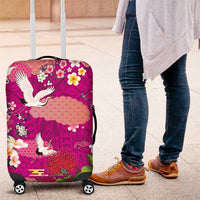 Hawaiian and Japanese Culture Together Luggage Cover Pink Ohia Lehua Plumeria and Sakura Blooming LT03 Pink - Polynesian Pride