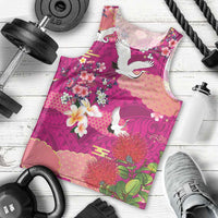 Hawaiian and Japanese Culture Together Men Tank Top Pink Ohia Lehua Plumeria and Sakura Blooming LT03 - Polynesian Pride