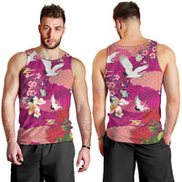 Hawaiian and Japanese Culture Together Men Tank Top Pink Ohia Lehua Plumeria and Sakura Blooming LT03 - Polynesian Pride