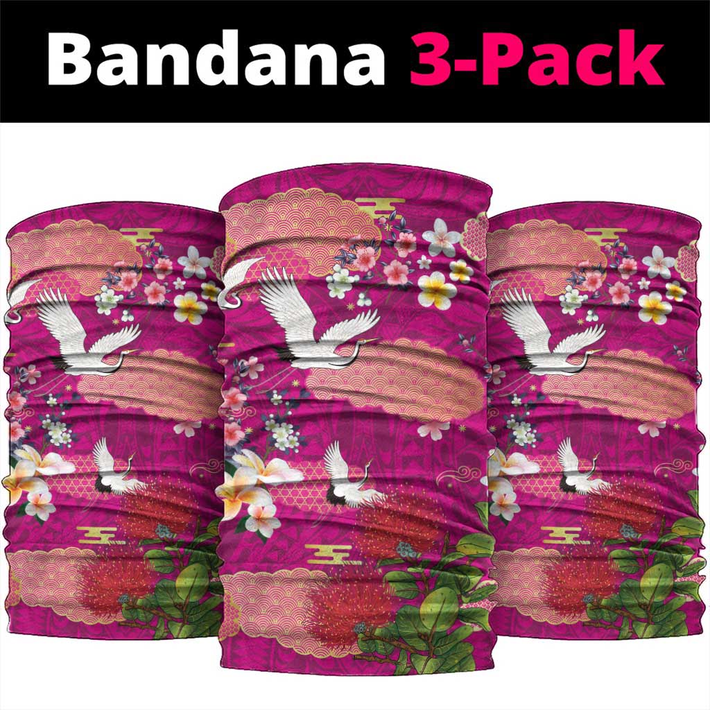 Hawaiian and Japanese Culture Together Neck Gaiter Pink Ohia Lehua Plumeria and Sakura Blooming LT03 package One Size: 25*50cm Pink - Polynesian Pride