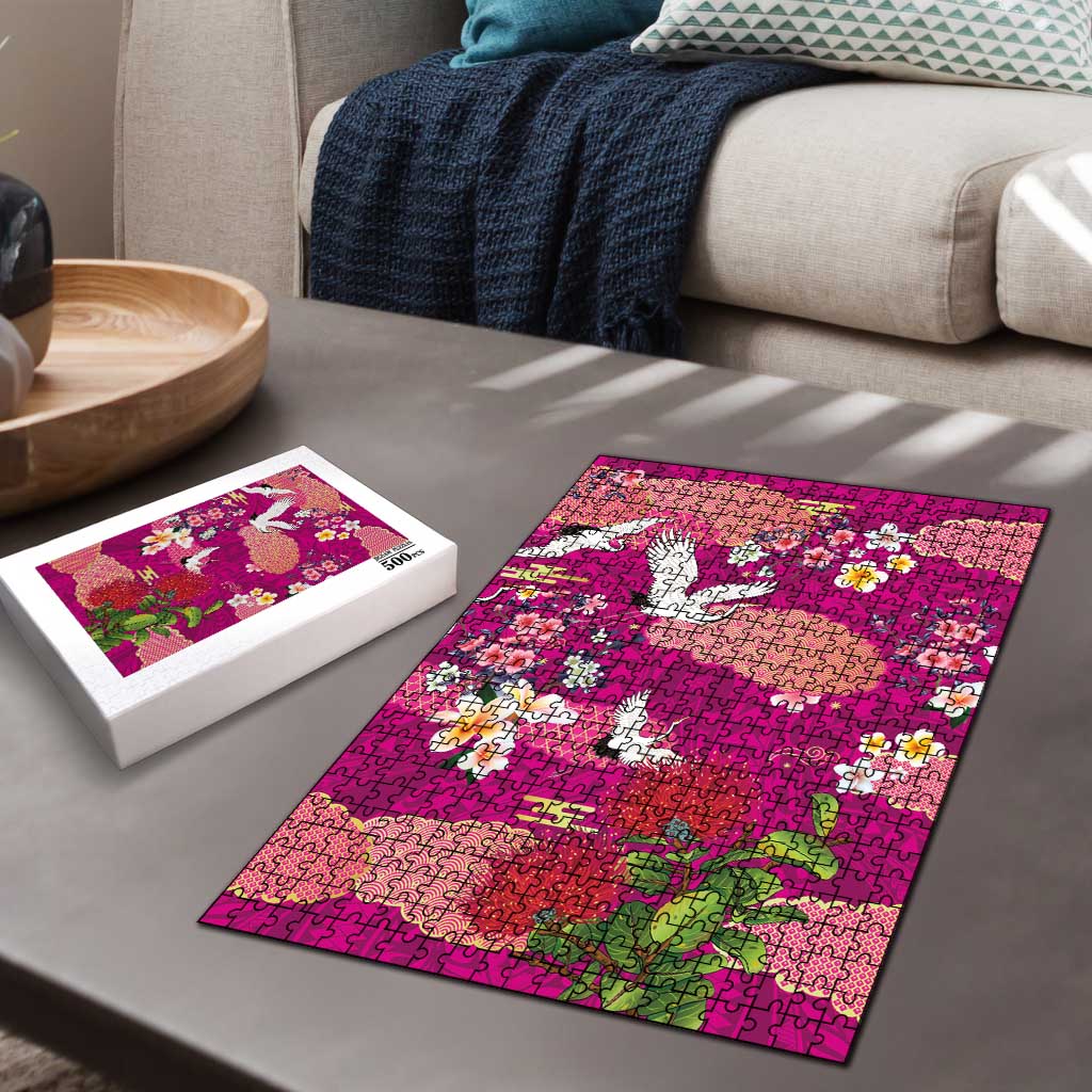 Hawaiian and Japanese Culture Together Puzzle Pink Ohia Lehua Plumeria and Sakura Blooming LT03 - Polynesian Pride