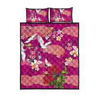 Hawaiian and Japanese Culture Together Quilt Bed Set Pink Ohia Lehua Plumeria and Sakura Blooming LT03 - Polynesian Pride