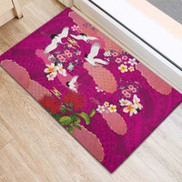 Hawaiian and Japanese Culture Together Rubber Doormat Pink Ohia Lehua Plumeria and Sakura Blooming LT03 - Polynesian Pride