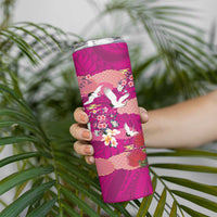 Hawaiian and Japanese Culture Together Skinny Tumbler Pink Ohia Lehua Plumeria and Sakura Blooming LT03 - Polynesian Pride