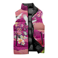 Hawaiian and Japanese Culture Together Sleeveless Puffer Jacket Pink Ohia Lehua Plumeria and Sakura Blooming LT03 - Polynesian Pride
