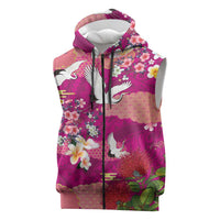Hawaiian and Japanese Culture Together Sleeveless Zip Hoodie Pink Ohia Lehua Plumeria and Sakura Blooming LT03 Pink - Polynesian Pride