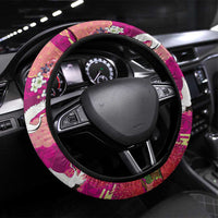 Hawaiian and Japanese Culture Together Steering Wheel Cover Pink Ohia Lehua Plumeria and Sakura Blooming LT03 Universal Fit Pink - Polynesian Pride