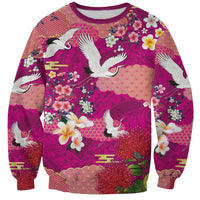 Hawaiian and Japanese Culture Together Sweatshirt Pink Ohia Lehua Plumeria and Sakura Blooming LT03 Unisex Pink - Polynesian Pride