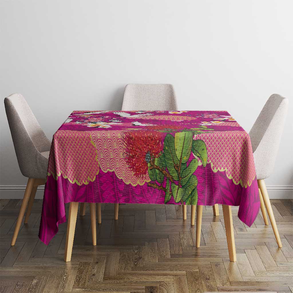 Hawaiian and Japanese Culture Together Tablecloth Pink Ohia Lehua Plumeria and Sakura Blooming LT03 - Polynesian Pride