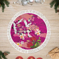 Hawaiian and Japanese Culture Together Tree Skirt Pink Ohia Lehua Plumeria and Sakura Blooming LT03 Fringed Pink - Polynesian Pride
