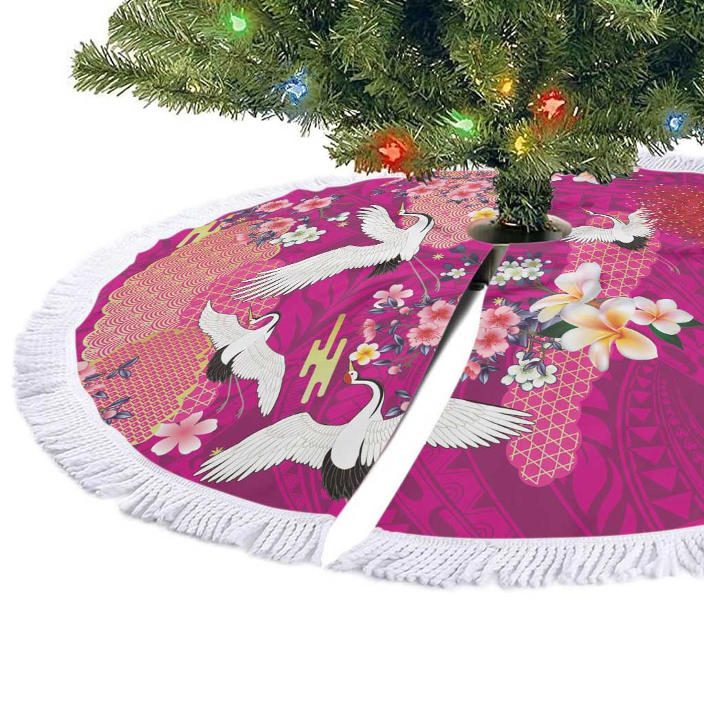 Hawaiian and Japanese Culture Together Tree Skirt Pink Ohia Lehua Plumeria and Sakura Blooming LT03 - Polynesian Pride