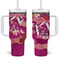 Hawaiian and Japanese Culture Together Tumbler With Handle Pink Ohia Lehua Plumeria and Sakura Blooming LT03 One Size: 40 oz Pink - Polynesian Pride