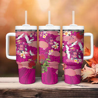 Hawaiian and Japanese Culture Together Tumbler With Handle Pink Ohia Lehua Plumeria and Sakura Blooming LT03 - Polynesian Pride