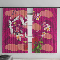 Hawaiian and Japanese Culture Together Window Curtain Pink Ohia Lehua Plumeria and Sakura Blooming LT03 With Hooks Pink - Polynesian Pride