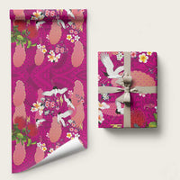 Hawaiian and Japanese Culture Together Wrapping Paper Pink Ohia Lehua Plumeria and Sakura Blooming LT03 58" × 23" Pink - Polynesian Pride