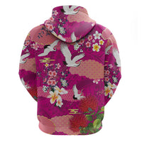 Hawaiian and Japanese Culture Together Zip Hoodie Pink Ohia Lehua Plumeria and Sakura Blooming LT03 - Polynesian Pride