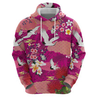 Hawaiian and Japanese Culture Together Zip Hoodie Pink Ohia Lehua Plumeria and Sakura Blooming LT03 - Polynesian Pride