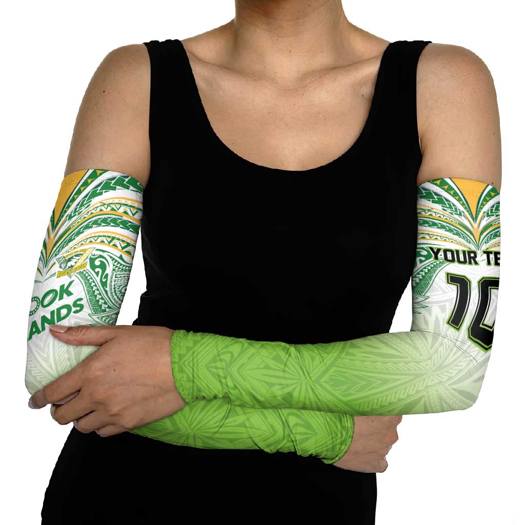 Custom Cook Islands Rugby League Arm Sleeves Tatau Tribal Motifs-Light Green Color LT03 - Polynesian Pride