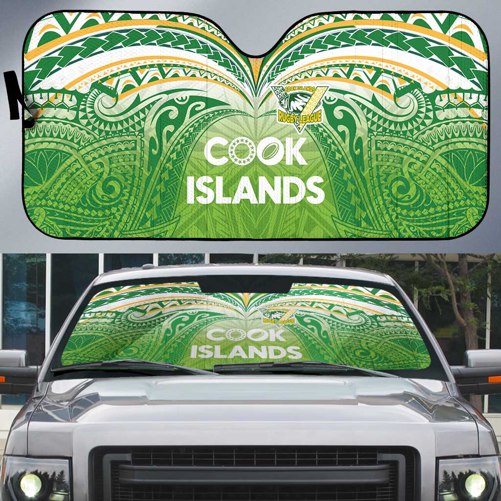 Cook Islands Rugby League Auto Sun Shade Tatau Tribal Motifs-Light Green Color LT03 Green - Polynesian Pride