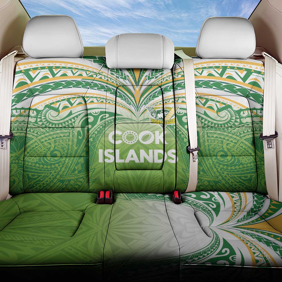 Cook Islands Rugby League Back Car Seat Cover Tatau Tribal Motifs-Light Green Color LT03 One Size Green - Polynesian Pride