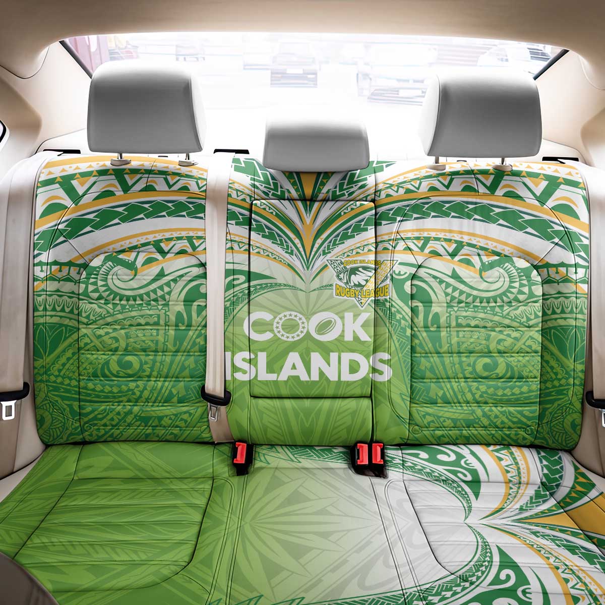 Cook Islands Rugby League Back Car Seat Cover Tatau Tribal Motifs-Light Green Color LT03 - Polynesian Pride