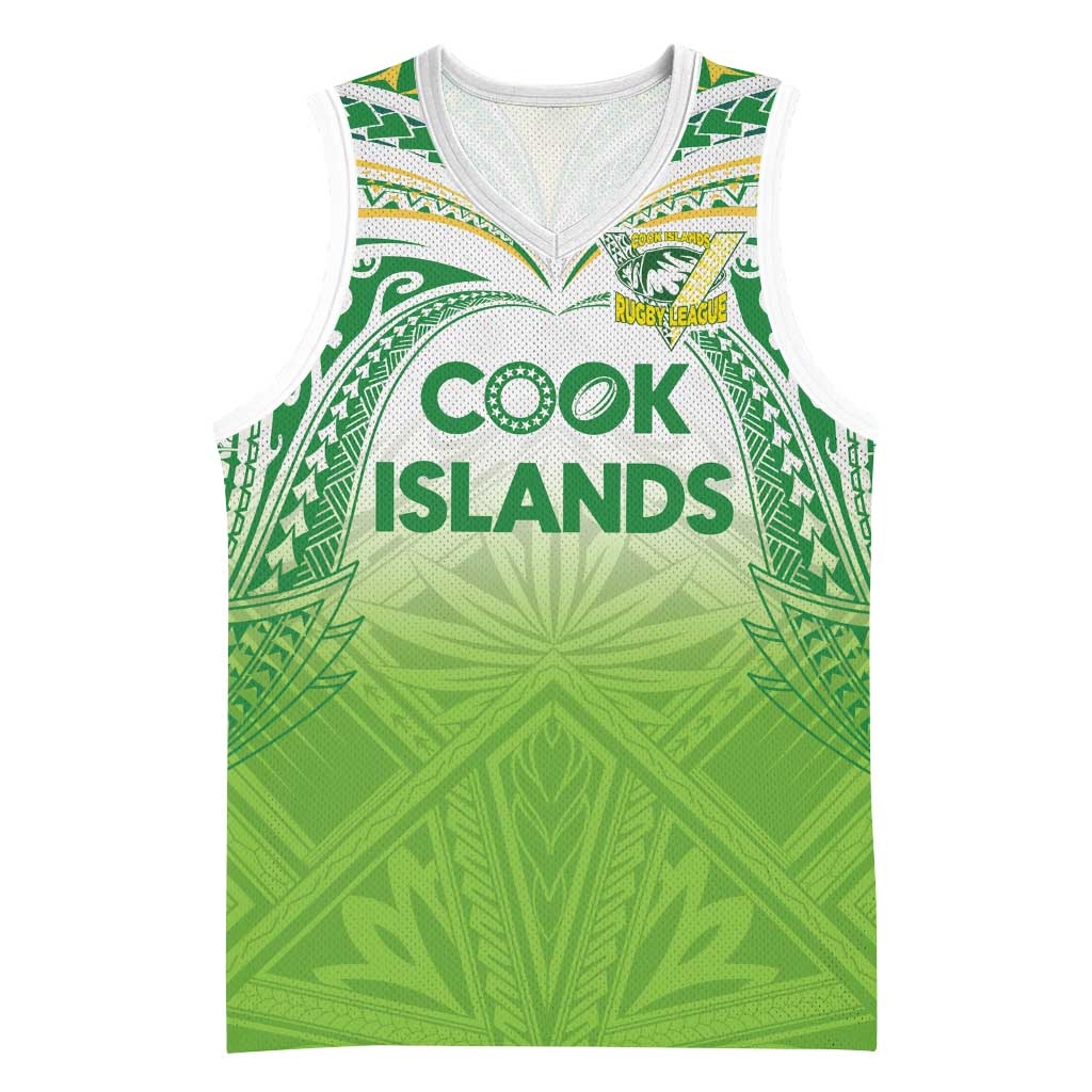 Custom Cook Islands Rugby League Basketball Jersey Tatau Tribal Motifs-Light Green Color LT03 Unisex Green - Polynesian Pride