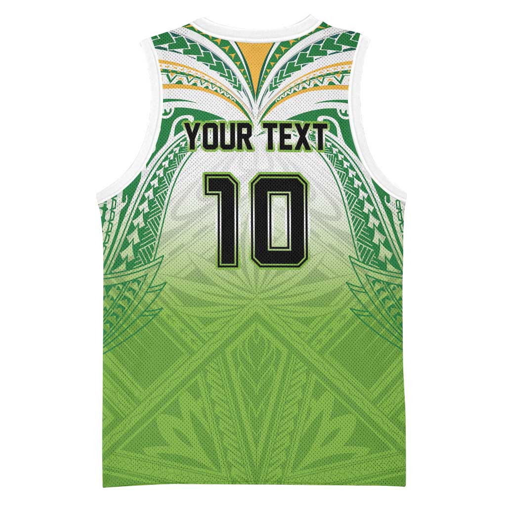 Custom Cook Islands Rugby League Basketball Jersey Tatau Tribal Motifs-Light Green Color LT03 - Polynesian Pride