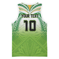Custom Cook Islands Rugby League Basketball Jersey Tatau Tribal Motifs-Light Green Color LT03 - Polynesian Pride