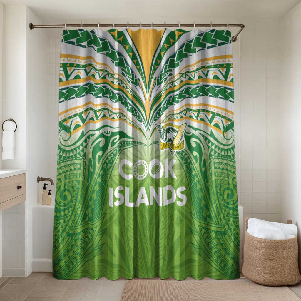 Cook Islands Rugby League Bathroom Set Tatau Tribal Motifs-Light Green Color LT03 Shower Curtain Only Green - Polynesian Pride