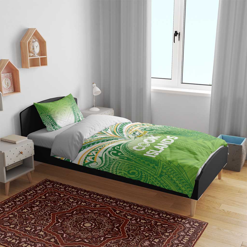 Cook Islands Rugby League Bedding Set Tatau Tribal Motifs-Light Green Color - Polynesian Pride