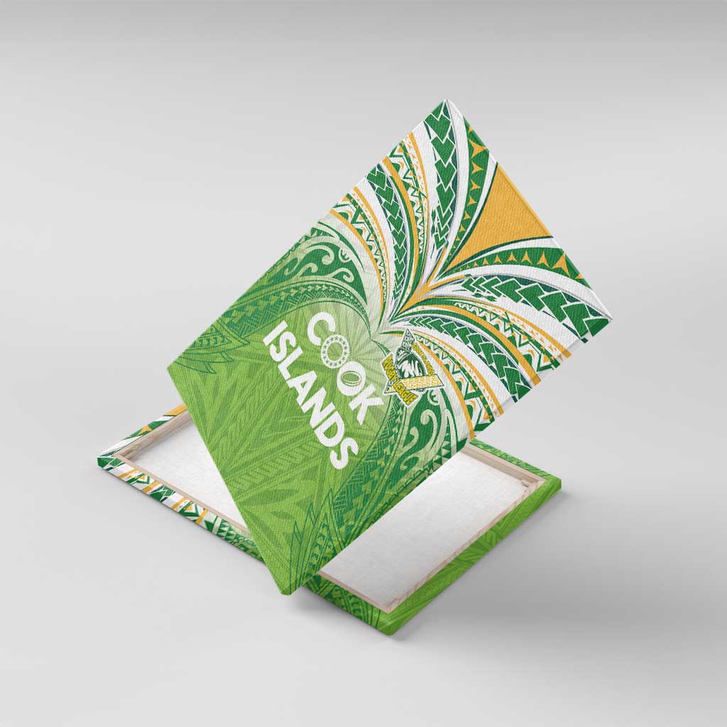 Cook Islands Rugby League Canvas Wall Art Tatau Tribal Motifs-Light Green Color LT03 With Frame Green - Polynesian Pride