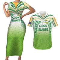 Custom Cook Islands Rugby League Couples Matching Short Sleeve Bodycon Dress and Hawaiian Shirt Tatau Tribal Motifs-Light Green Color LT03 Green - Polynesian Pride