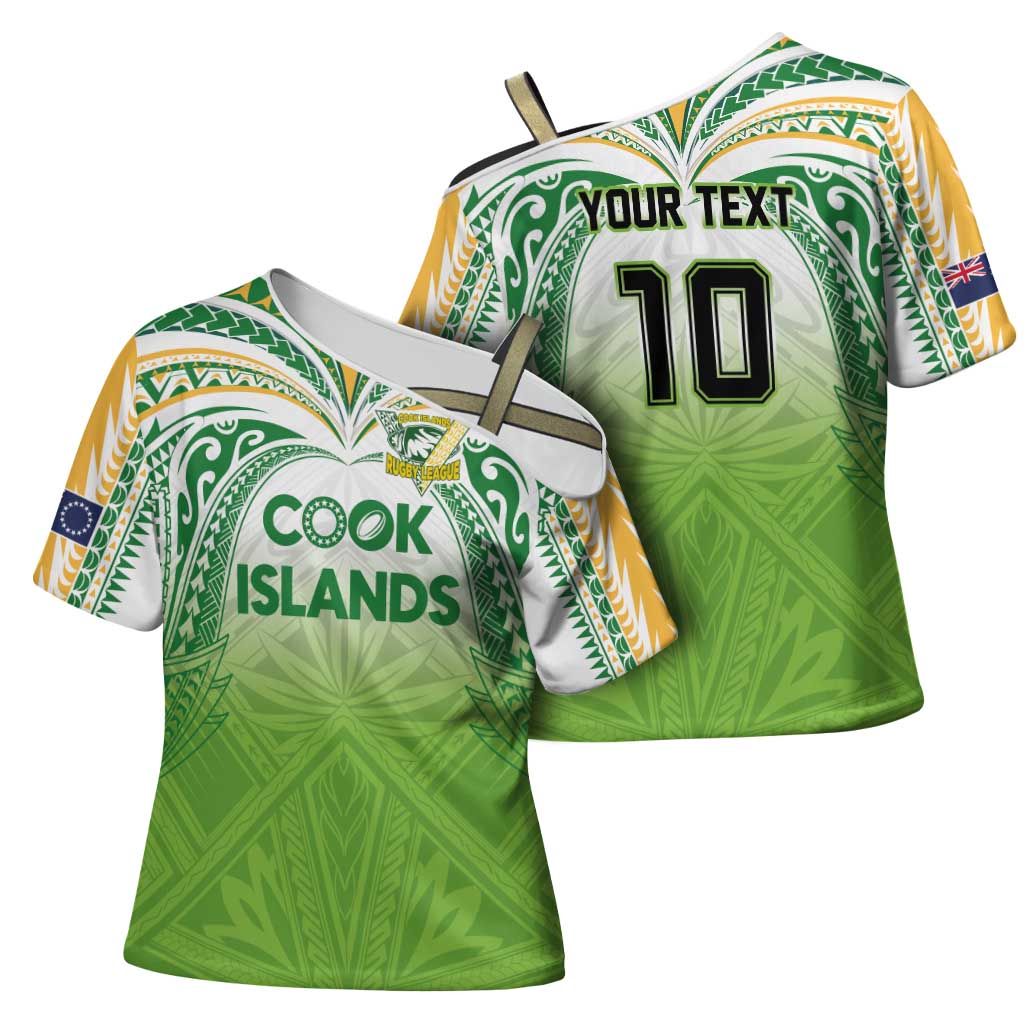 Custom Cook Islands Rugby League Cross Shoulder Shirt Tatau Tribal Motifs-Light Green Color LT03 - Polynesian Pride