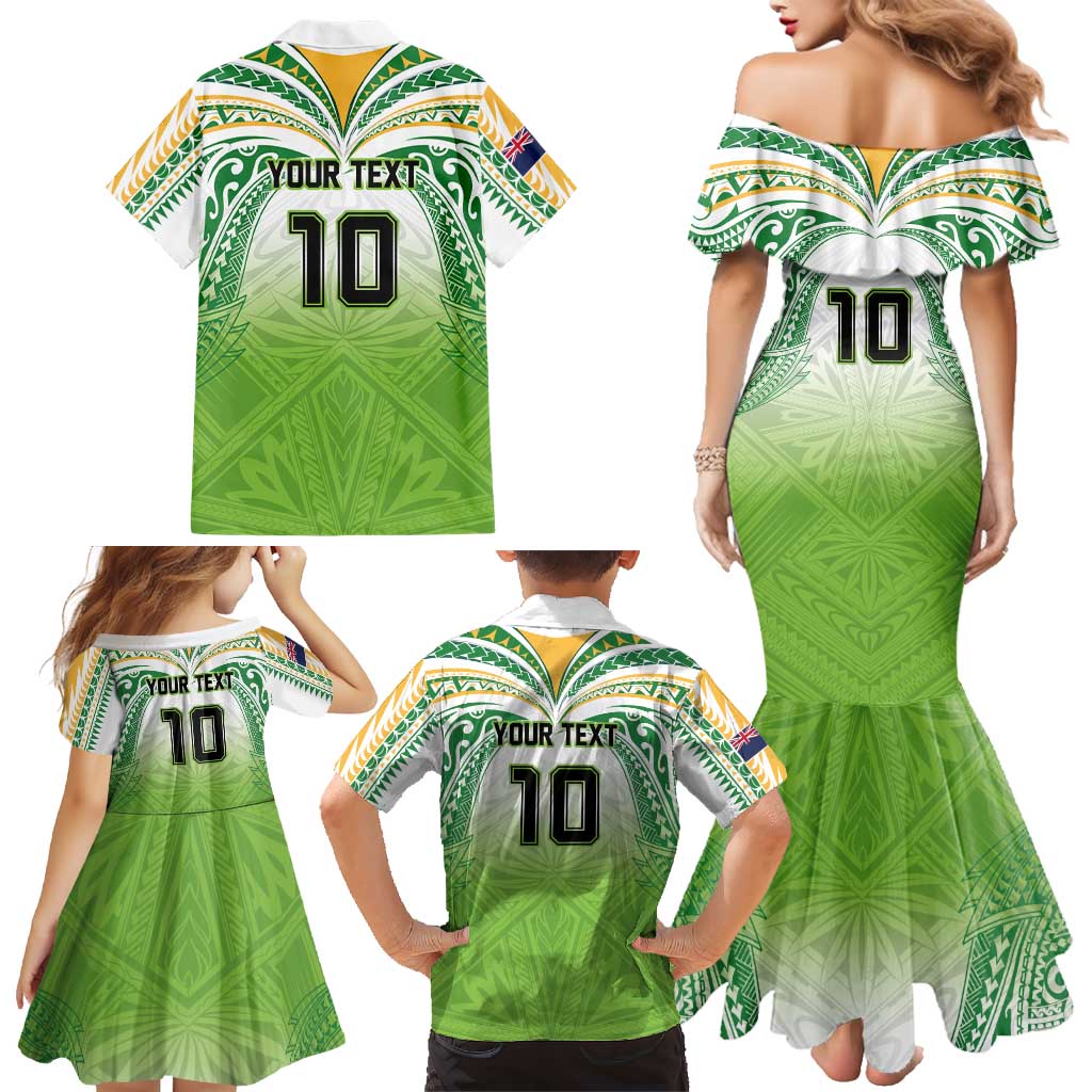 Custom Cook Islands Rugby League Family Matching Mermaid Dress and Hawaiian Shirt Tatau Tribal Motifs-Light Green Color LT03 - Polynesian Pride