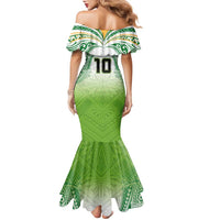 Custom Cook Islands Rugby League Family Matching Mermaid Dress and Hawaiian Shirt Tatau Tribal Motifs-Light Green Color LT03 - Polynesian Pride