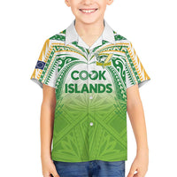 Custom Cook Islands Rugby League Family Matching Off Shoulder Short Dress and Hawaiian Shirt Tatau Tribal Motifs-Light Green Color LT03 Son's Shirt Green - Polynesian Pride