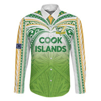 Custom Cook Islands Rugby League Family Matching Puletasi and Hawaiian Shirt Tatau Tribal Motifs-Light Green Color LT03 Dad's Shirt - Long Sleeve Green - Polynesian Pride