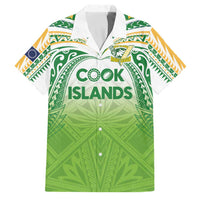 Custom Cook Islands Rugby League Family Matching Short Sleeve Bodycon Dress and Hawaiian Shirt Tatau Tribal Motifs-Light Green Color LT03 Dad's Shirt - Short Sleeve Green - Polynesian Pride