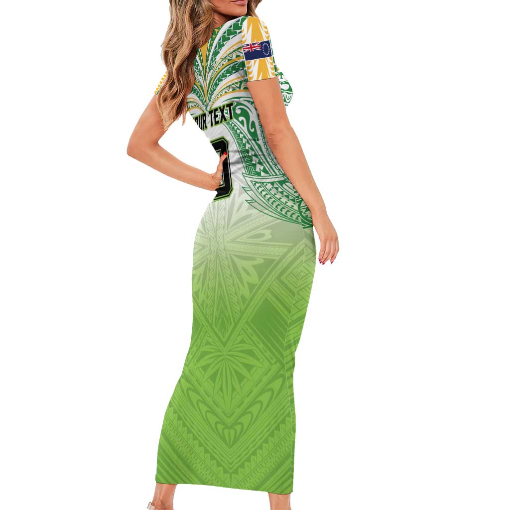 Custom Cook Islands Rugby League Family Matching Short Sleeve Bodycon Dress and Hawaiian Shirt Tatau Tribal Motifs-Light Green Color LT03 - Polynesian Pride