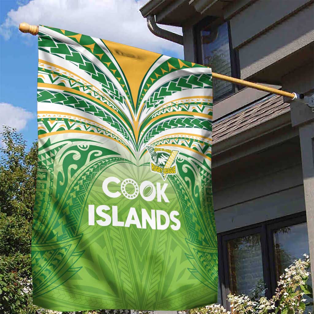 Cook Islands Rugby League Garden Flag Tatau Tribal Motifs-Light Green Color LT03 - Polynesian Pride