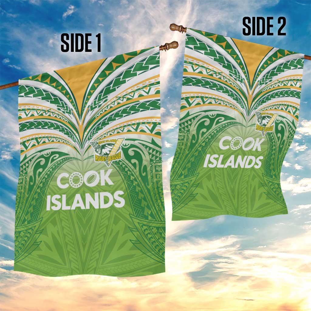 Cook Islands Rugby League Garden Flag Tatau Tribal Motifs-Light Green Color LT03 - Polynesian Pride