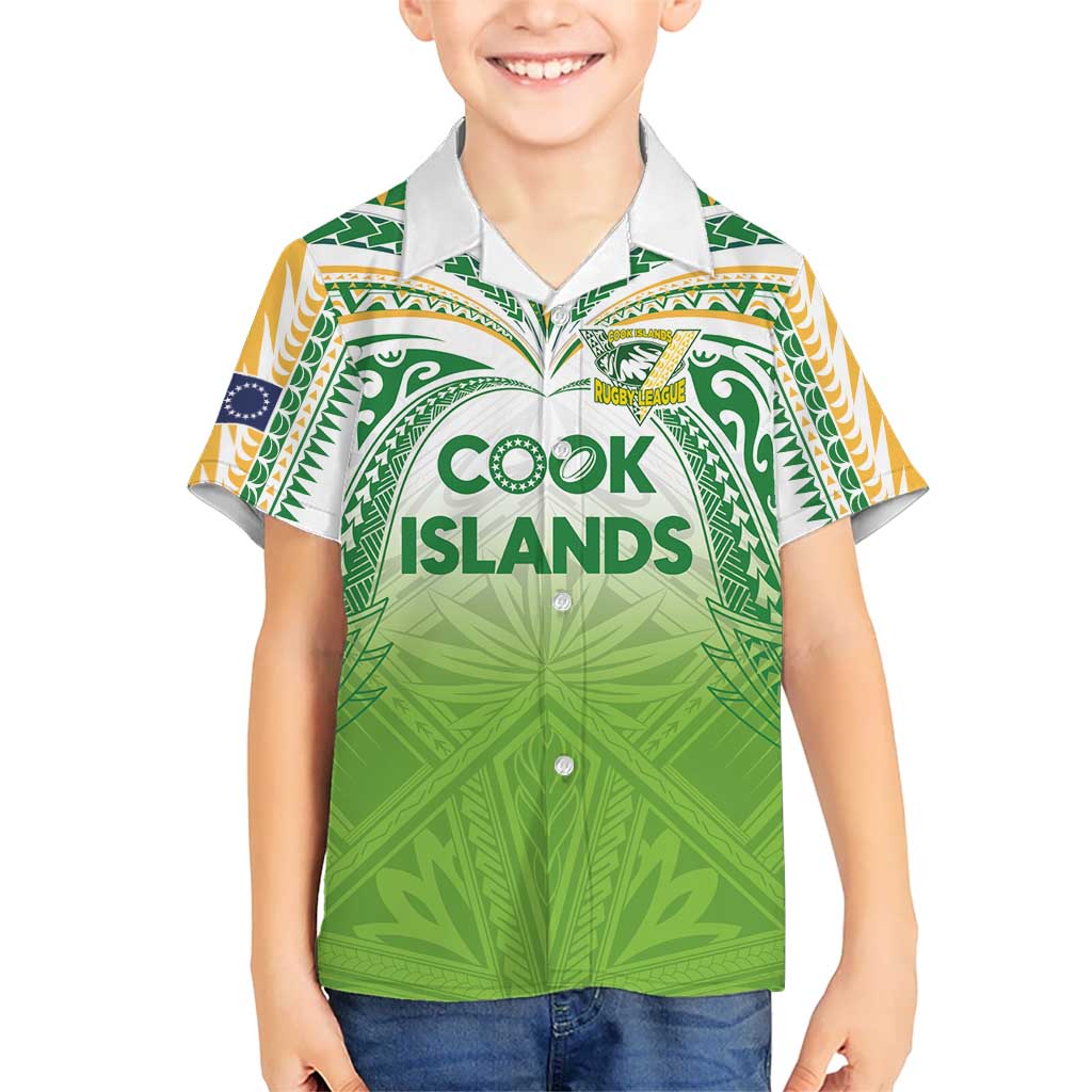 Custom Cook Islands Rugby League Kid Hawaiian Shirt Tatau Tribal Motifs-Light Green Color LT03 Kid Green - Polynesian Pride
