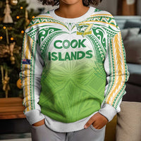 Custom Cook Islands Rugby League Kid Ugly Christmas Sweater Tatau Tribal Motifs-Light Green Color LT03 - Polynesian Pride