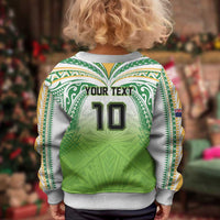 Custom Cook Islands Rugby League Kid Ugly Christmas Sweater Tatau Tribal Motifs-Light Green Color LT03 - Polynesian Pride